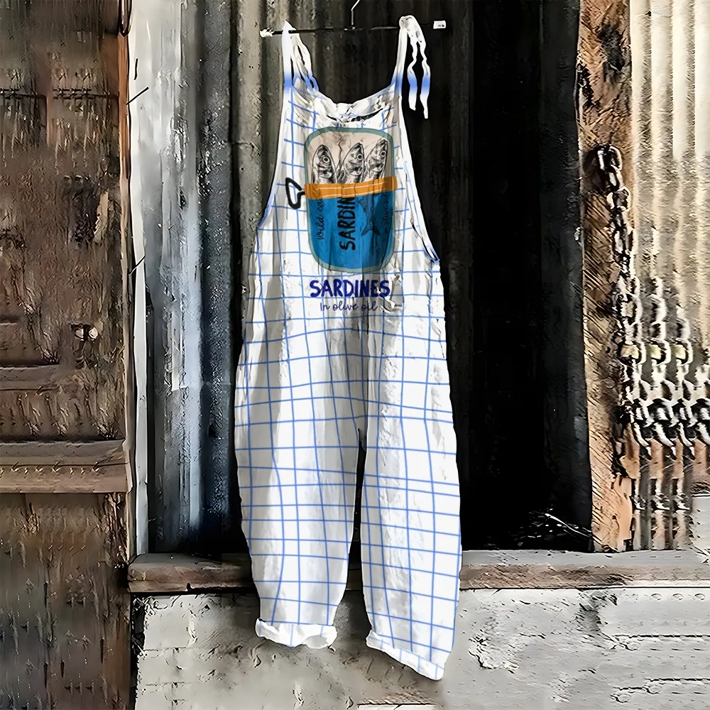 Women's Casual Sardines Printed Cotton And Linen Jumpsuit