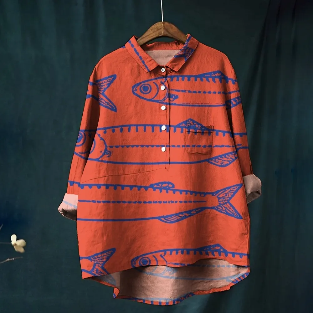 Japanese Red Sardines Art Print Cropped Pants