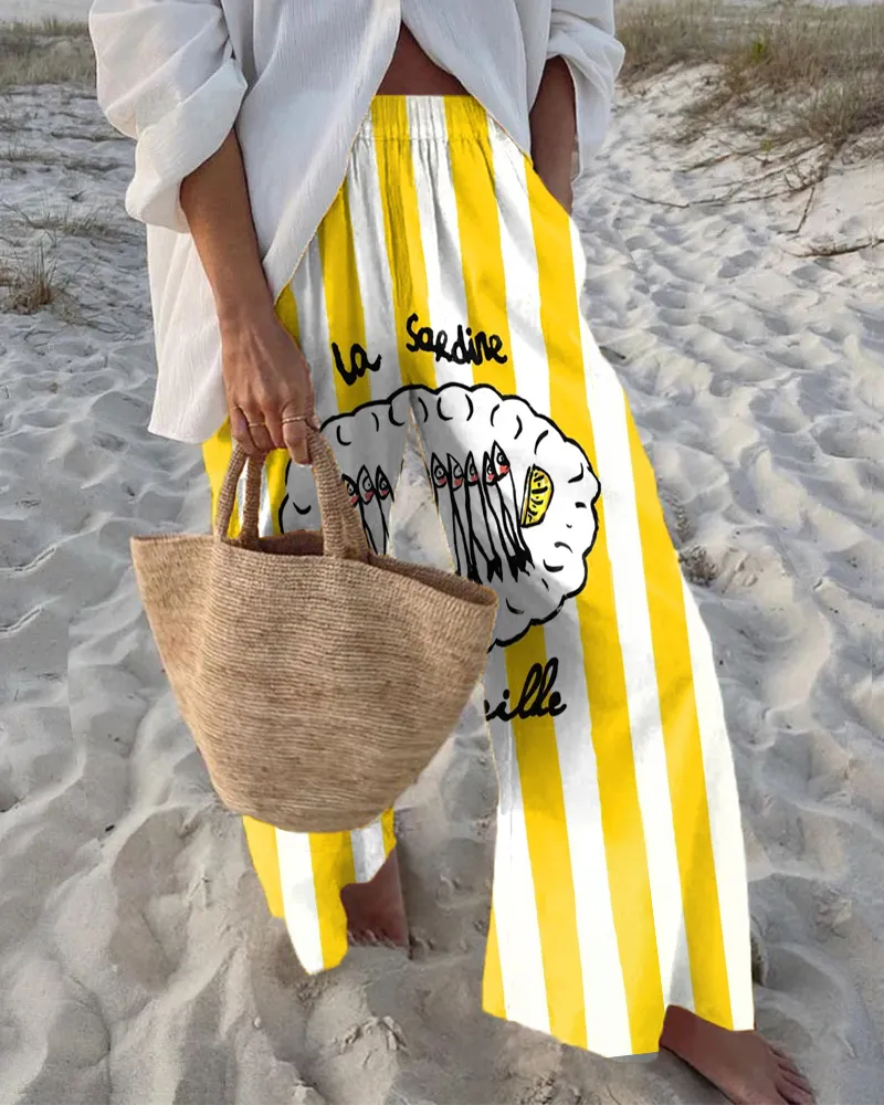 Stripe La Sardines Printed Casual Pants