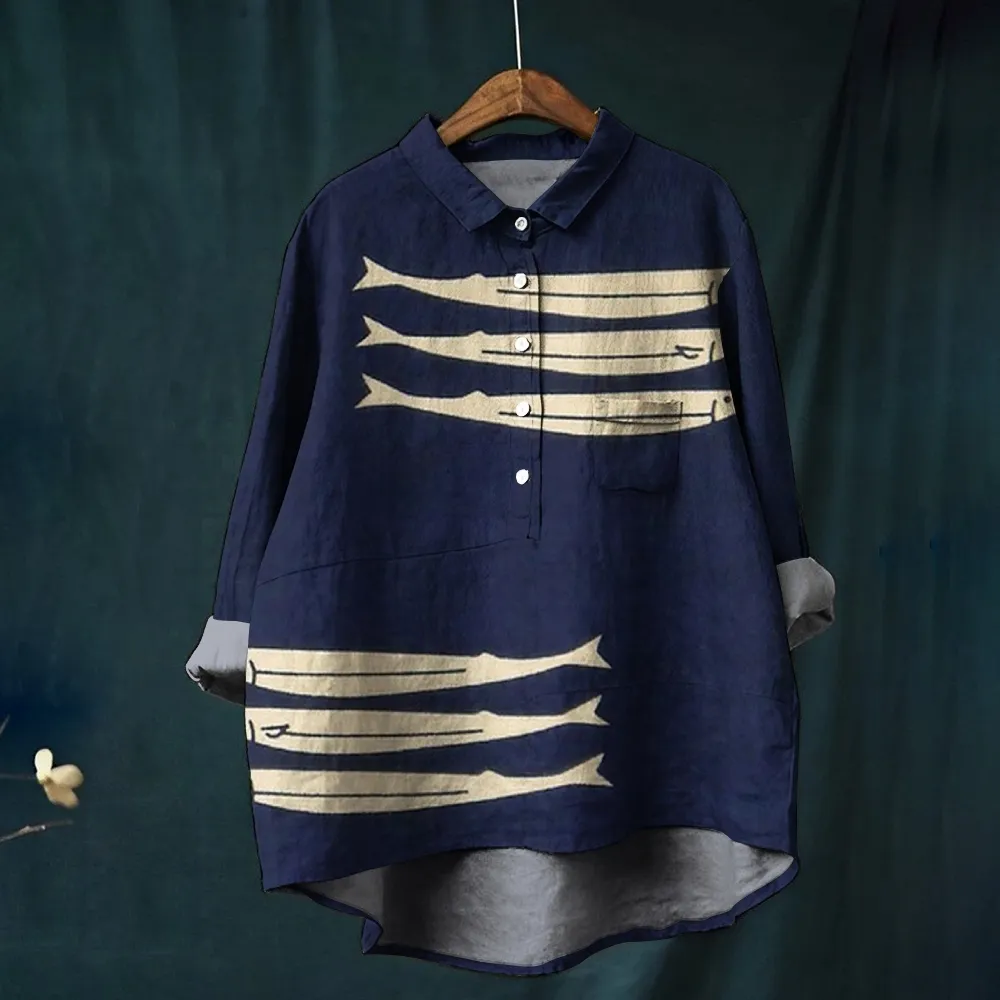 Retro Art Fish Cropped Casual Pants